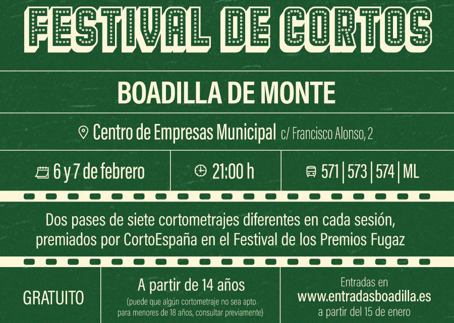 Abierta la adquisición de entradas para el Festival de Cortos de Boadilla del Monte Abierta la adquisición de entradas para el Festival de Cortos de Boadilla del Monte