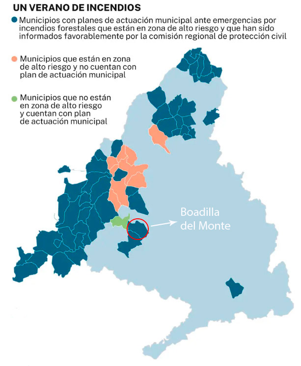 Boadilla, entre los municipios con mayor riesgo de incendios.