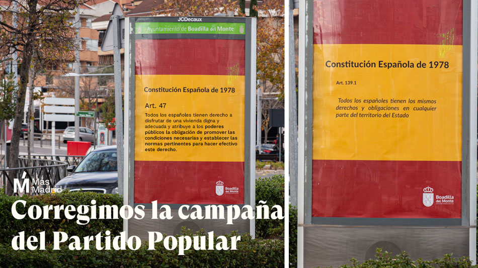 Más Madrid 'corrige' la campaña por el 45 aniversario de la Constitución del Ayuntamiento Boadilla del Monte