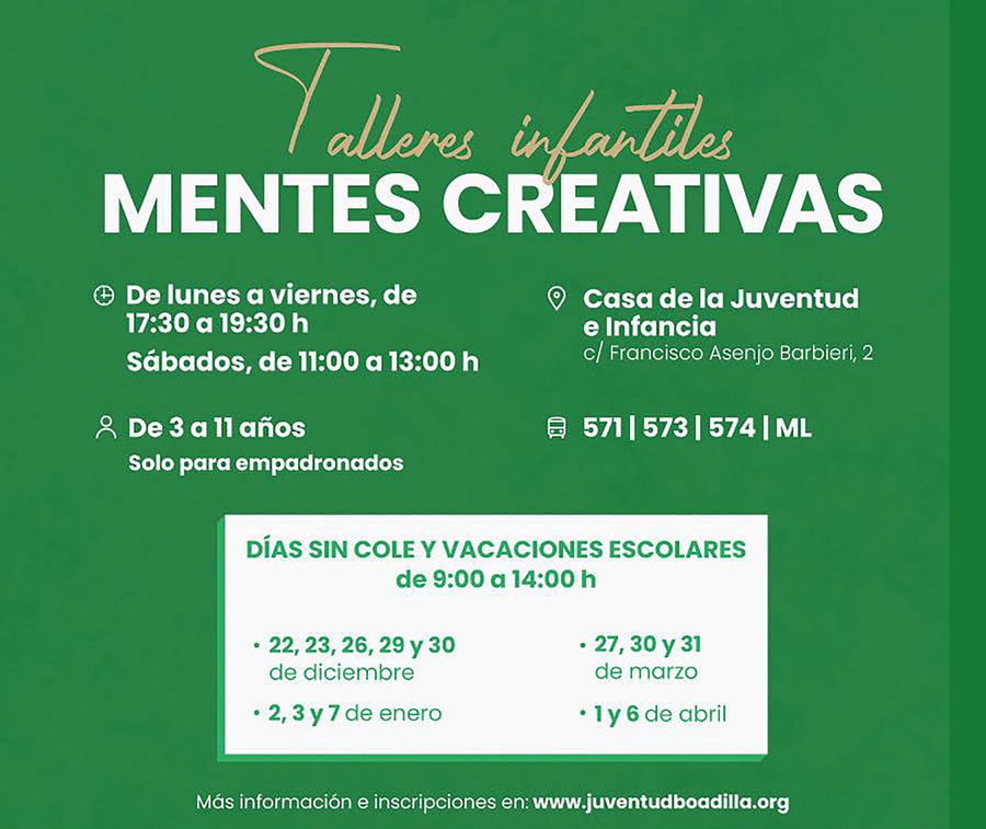 Talleres infantiles municipales en Boadilla del Monte todos los días hasta el mes de junio Talleres infantiles municipales en Boadilla del Monte todos los días hasta el mes de junio