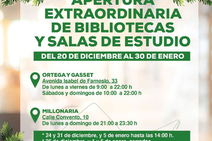 La Millonaria y la biblioteca Ortega y Gasset de Boadilla del Monte amplían sus horarios por exámenes