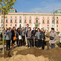 Instante de la plantacón en los rehabilitados jardines del Palacio del Infante Don Luis de Boadilla del Monte.